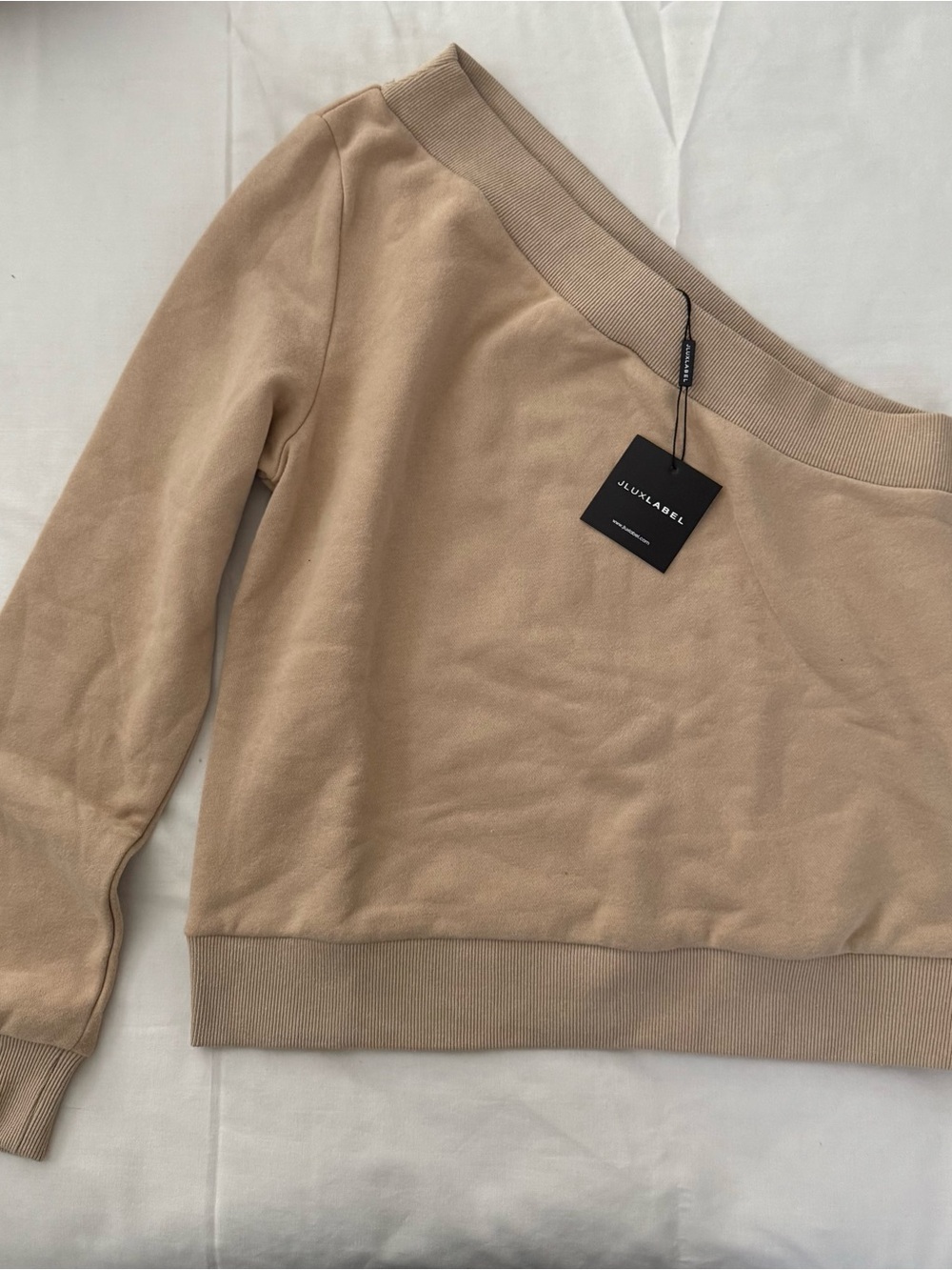 JLUXLABEL Off-the-Shoulder Sweater in Tan